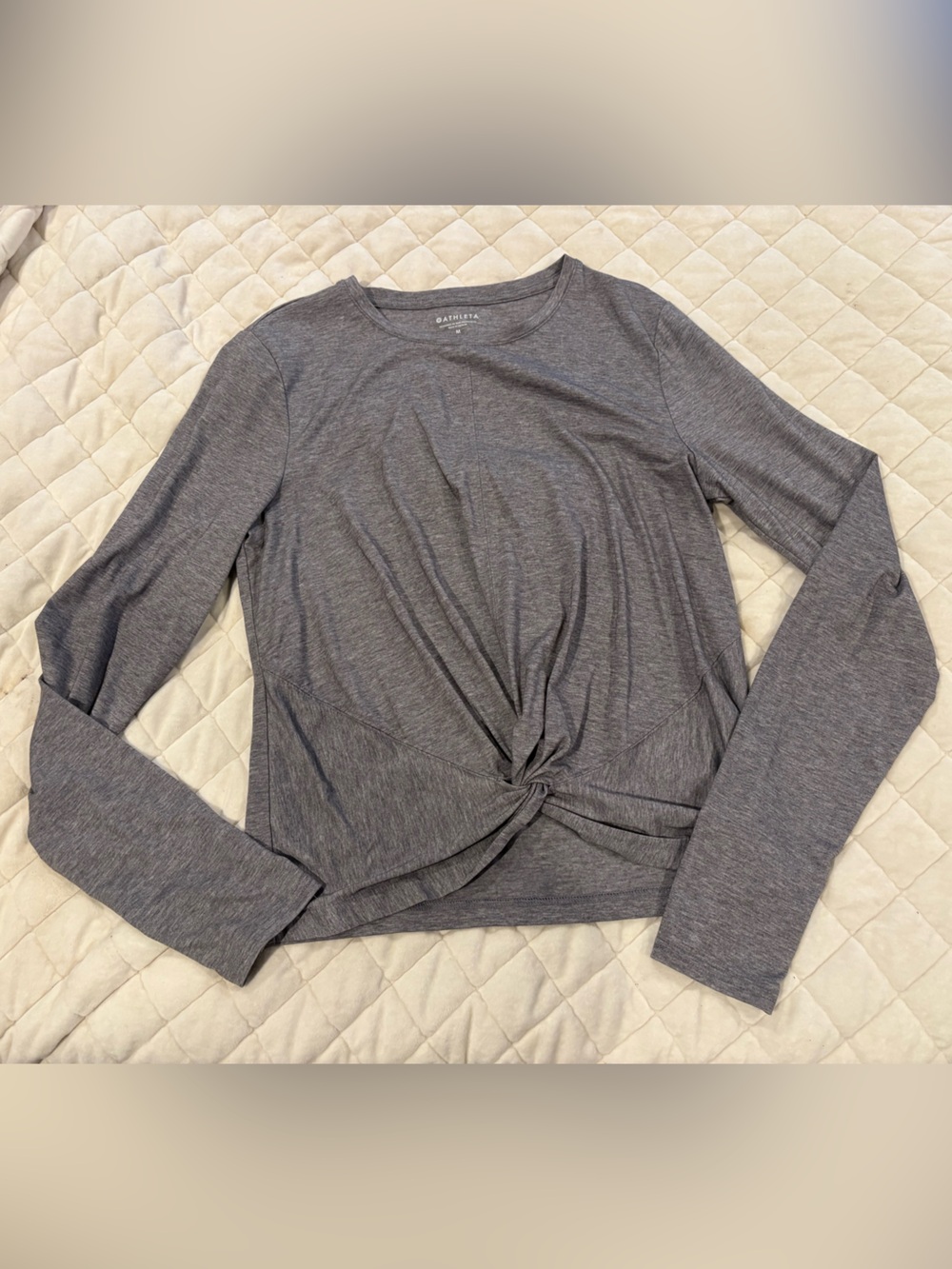 Athleta Heather Gray Long Sleeve Twist Front Top